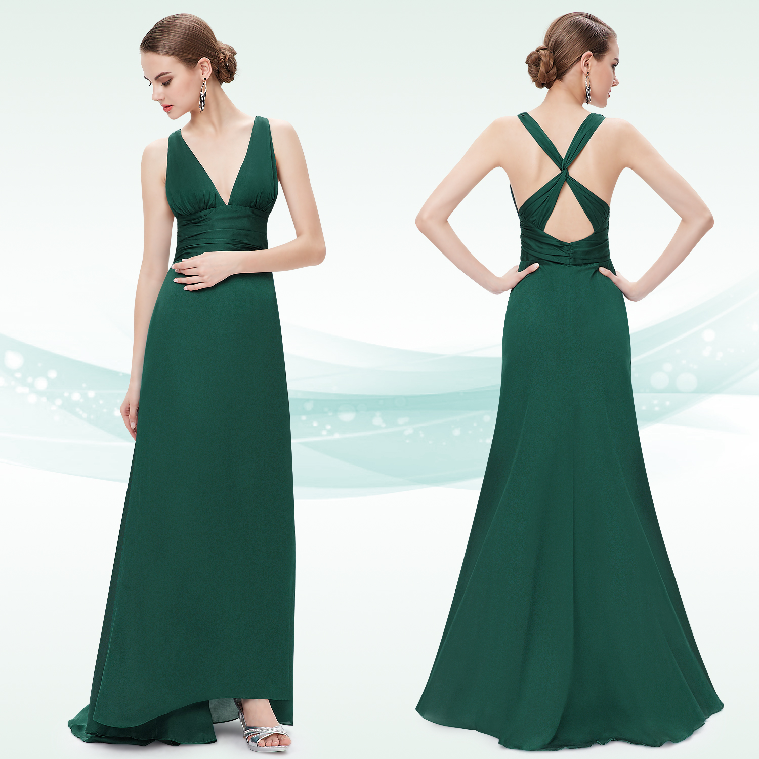 Зеленое платье с v образным вырезом