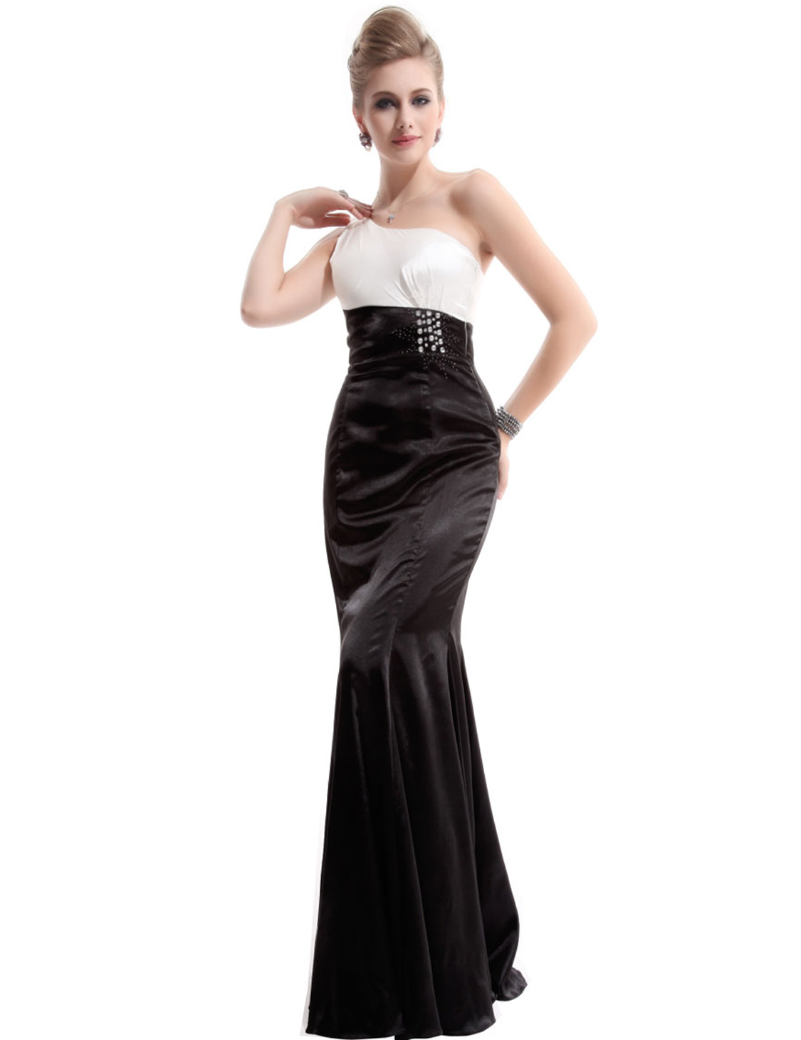 Elegant One Shoulder Black White Long Evening Party Dresses Halloween Gown 0967 Ebay 1879