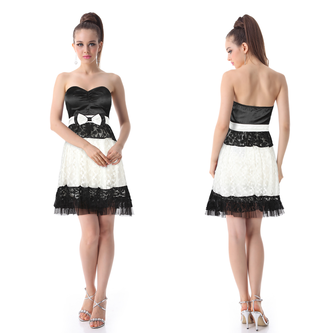 Charming Strapless White Black Lace Bowtie Short Club Dresses 03070 AU 