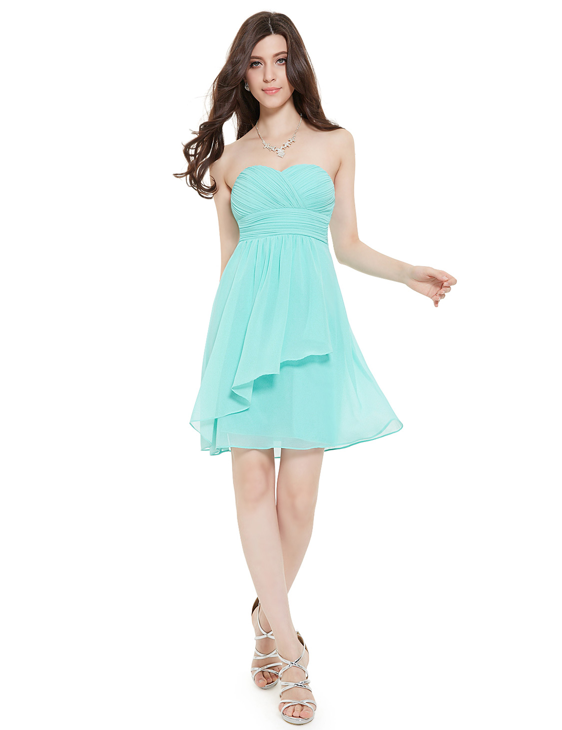 Strapless Short Chiffon Blue Cocktail Bridesmaid Dress Prom Party Gown ...
