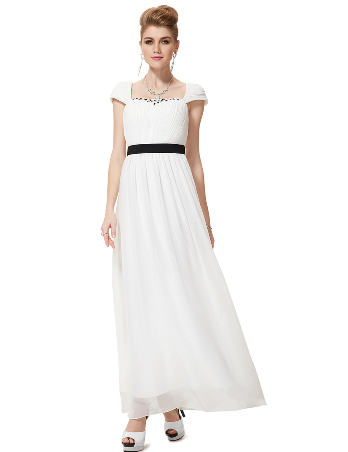 Ever Pretty Ladies White Maxi Bridesmaid Bridal Wedding Evening Gown ...