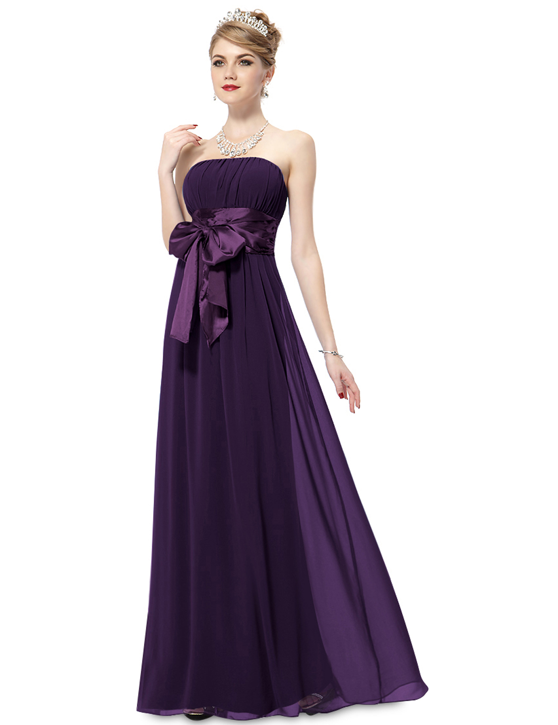 Graceful Purple Strapless Chiffon Bowtie Long Formal Prom Gowns 09060 ...