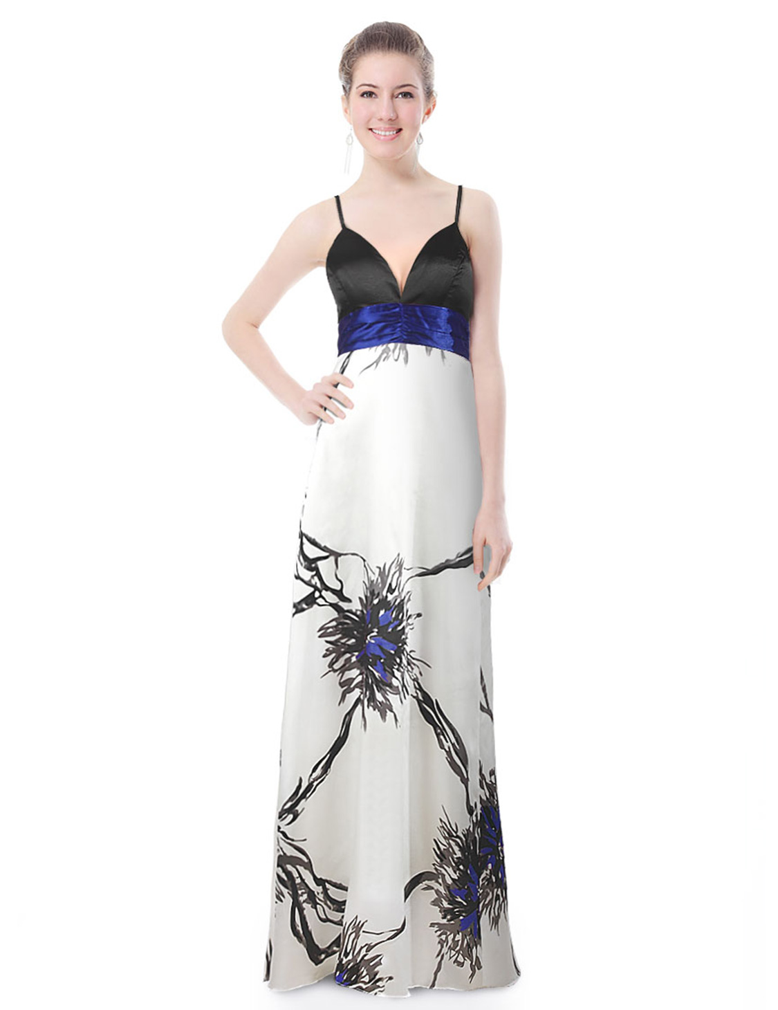 Ever Pretty Sexy Water Colour Print White Long Evening Prom Gown 
