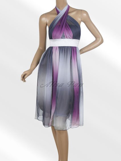 Flirty Summer Purples Halter Backless Empire Waist Casual Dress 03056 