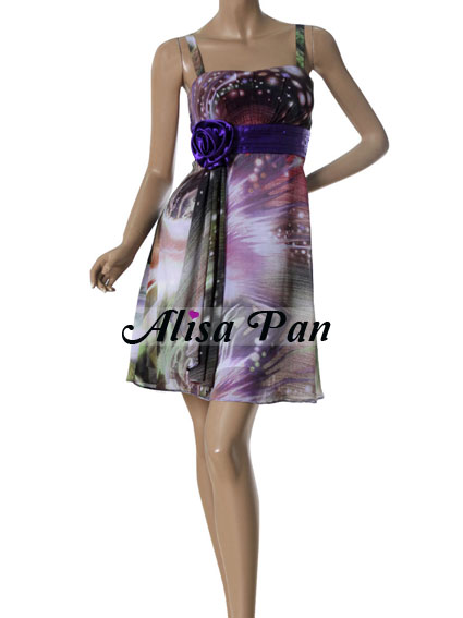 Flower Floral Print Chiffon Padded Purples Short Clubwear Dress 03316 