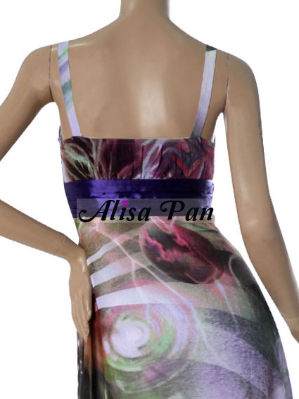 Flower Floral Print Chiffon Padded Purples Short Clubwear Dress 03316 