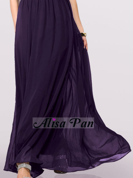 Graceful Purples Chiffon Crystal V neck Long Pageant Prom Dress 09016 