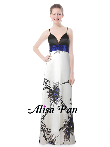 Alisa Pan Sexy Water Colour Print White Long Evening Prom Gown 09085 