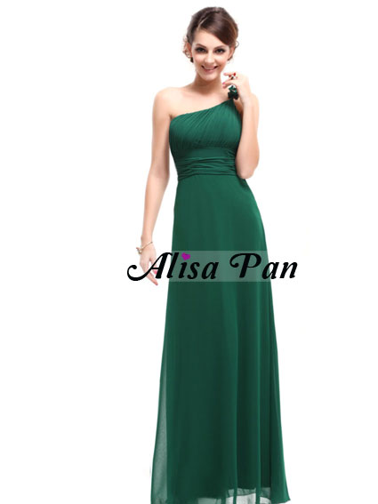 One Shoulder Flower Ruching Empire Waist Chiffon Formal Gown 09596 