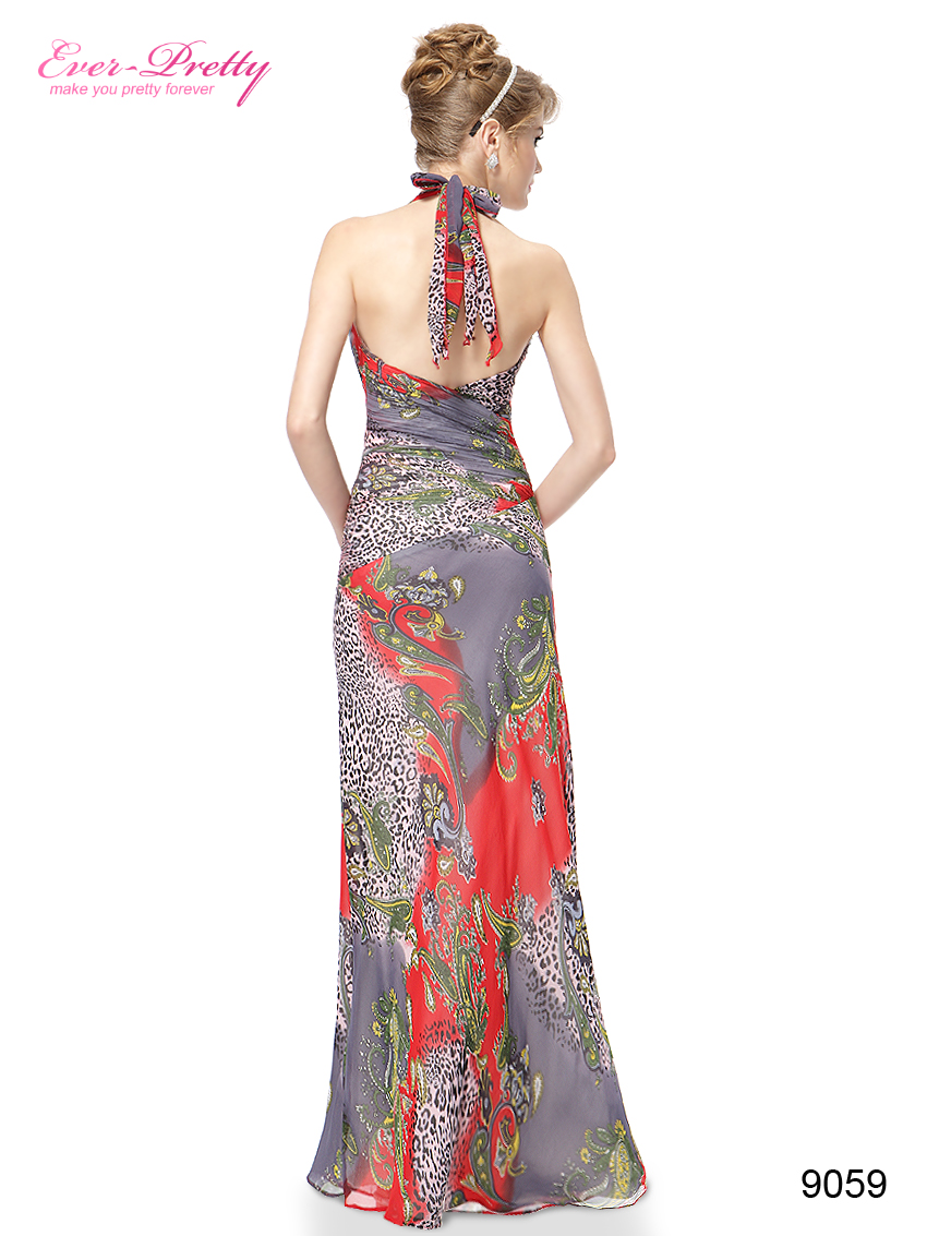 Gorgeous Full Length Colorful Printed Halter Pageant Gown Dress 09059 