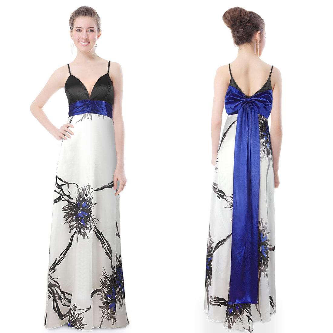 Love Story Sexy Water Colour Print White Long Evening Prom Gown 09085 