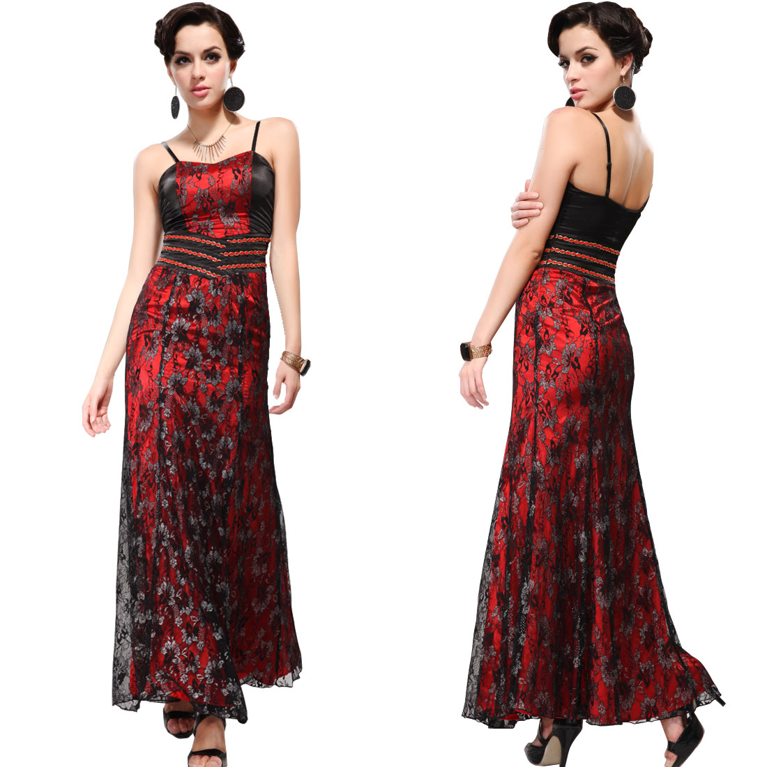 Close fitting Lace Layer Hot Sale Reds Black Bridesmaid Dress 09288 