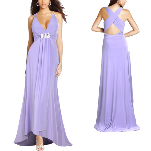 Purples V Neck Cross Back Diamante Trailing Long Formal Gowns 09400 US 