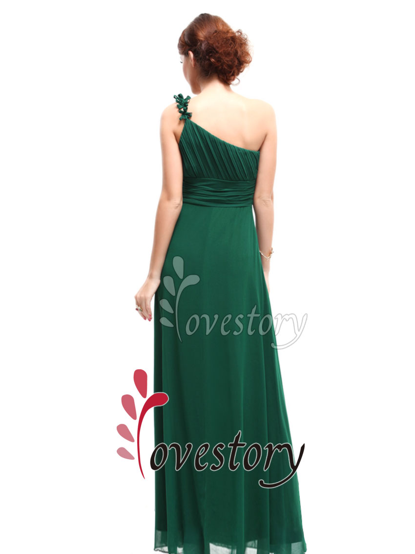 Green Chiffon One Shoulder Ruffles Padded Flower Evening Gown 09596 US 