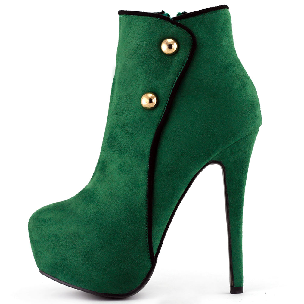 Elegant Green/Black Button Stiletto Heel Platform Ankle Boot Size 4/5/6 ...